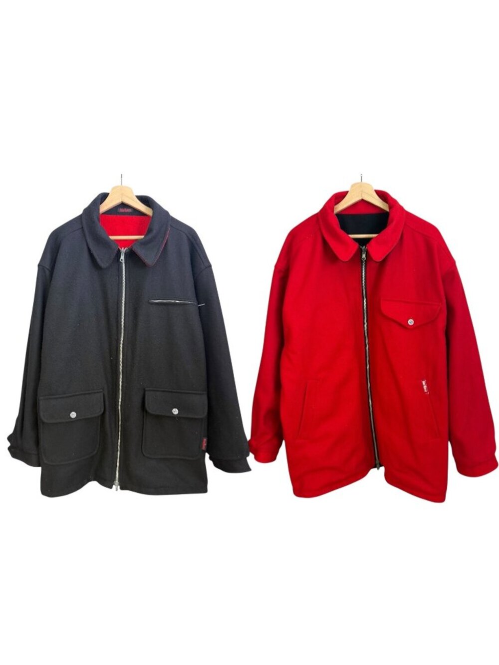 Vintage Marlboro Reversible Wool Chore Barn Coat Black Red L Rugged Workwear
